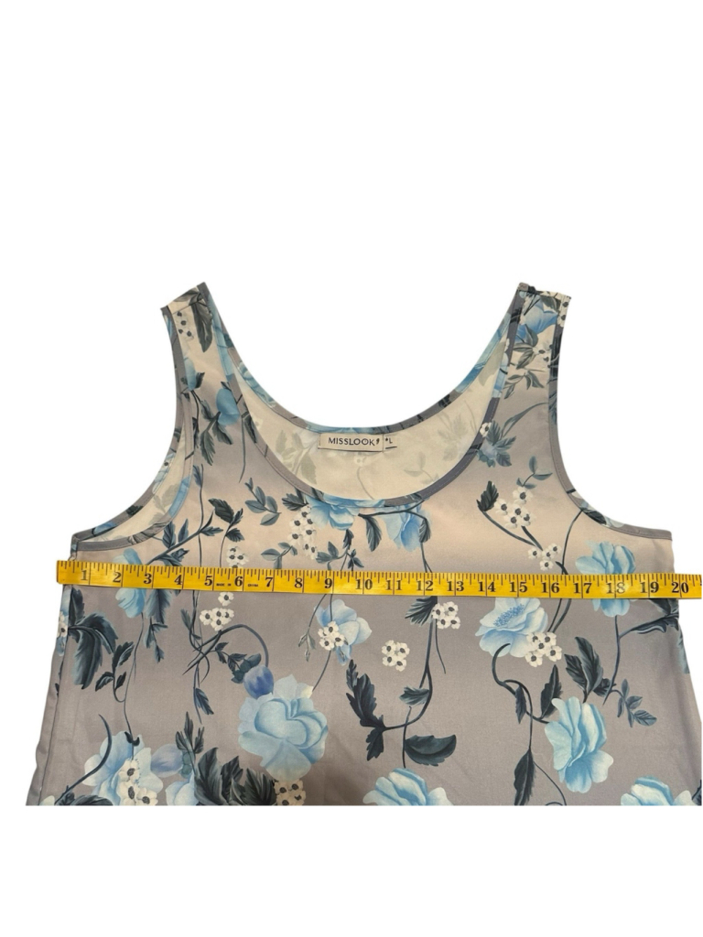 Misslook Tank Top Tunic Sleeveless Blouse Womens L Multicolor Blue Floral Satin - Picture 8 of 14